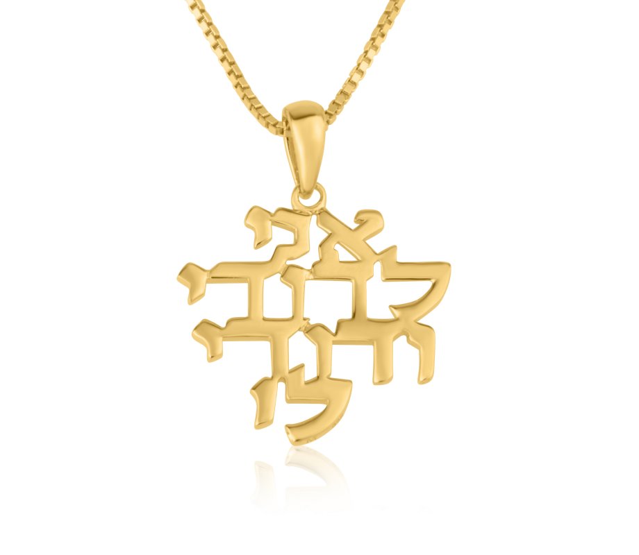 14K Gold Necklace with Ani Ledodi veDodi Li Pendant - I am for my Beloved