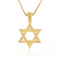 14K Solid Gold Necklace with Textured Star of David Pendant