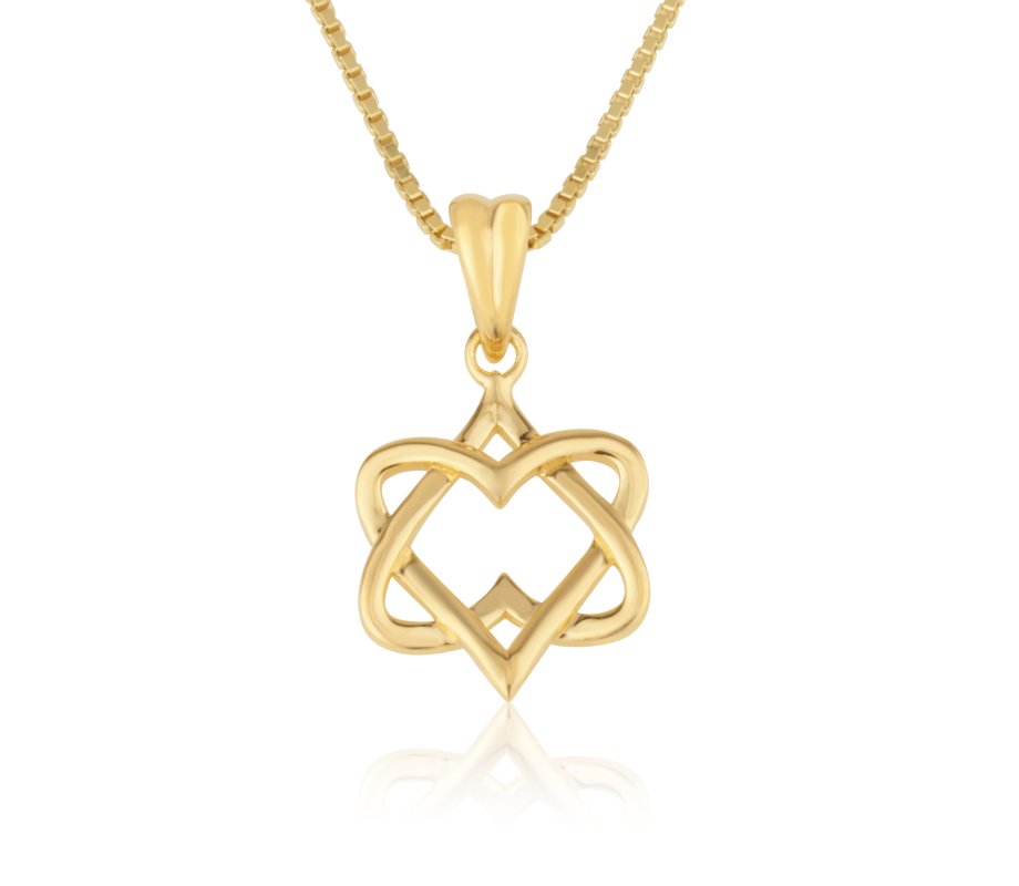 14k Gold Pendant Necklace with Interlocking Hearts Forming Star of David