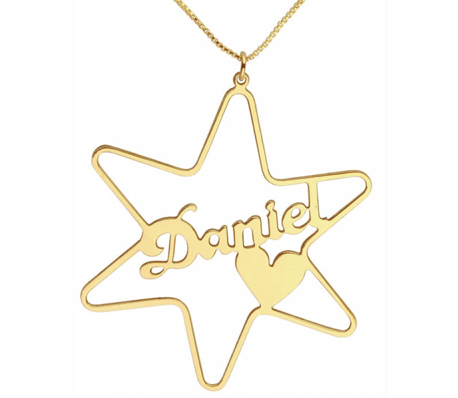 18k Gold Plated Cursive English Name Necklace - Star of David