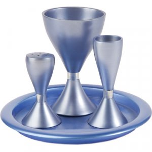Yair Emanuel Contemporary Anodized Aluminum 4-Piece Havdalah Set - Blue