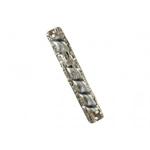 Metal Mezuzah Case with Ornate Design and Jerusalem Images Frame