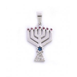 Gold Filled Silver Color Menorah Pendant with Zircons