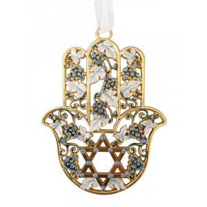 Hamsa Wall Decoration  Grape Clusters with a Star of David and Blue Stones