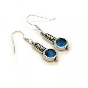 Michal Kirat Silver Sterling Dangle Earrings with Roman Glass  Antique Style