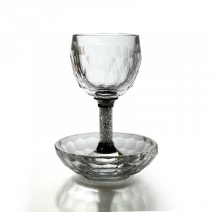 Crystal Glass Kiddush Cup and Plate with Crushed Glass Stem
