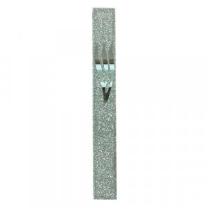 Glass Mezuzah Case - Frosted Silver Gray, Elongated Shin Letter