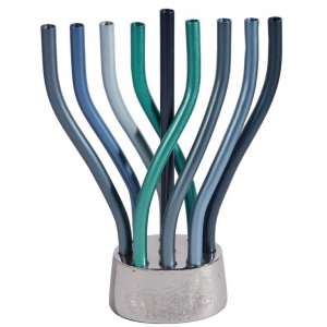 Yair Emanuel Flames Image Chanukah Menorah - Shades of Blue
