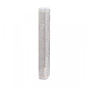 Yair Emanuel Mezuzah Case, Cutout Pomegranates and Flowers - Silver