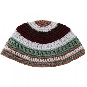 Frik Kippah  White, Gray and Brown Horizontal Stripes