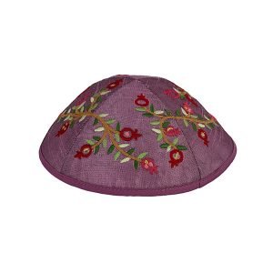 Yair Emanuel Kippah � Embroidered Red Pomegranates on Purple