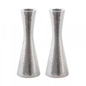 Yair Emanuel Cone Shape Candlestick in Hammered Silver - Choice of 3 sizes