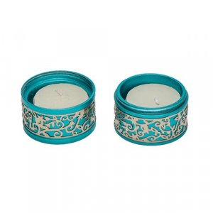 Yair Emanuel Compact Travelling Candlesticks, Cutout Pomegranates - Turquoise