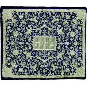 Yair Emanuel Tallit and Tefillin Bag Full Embroidery, Flowers - Silver on Blue