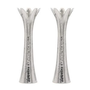 Yair Emanuel, Flower Shaped Textured Candlesticks, Silver  5 or 8 Height