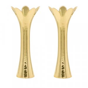 Yair Emanuel, Flower Shaped Textured Candlesticks, Gold - 5�or 8� Height