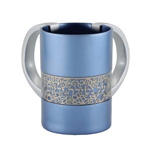 Yair Emanuel, Netilat Yadayim Wash Cup, Silver Pomegranates on Band � Blue