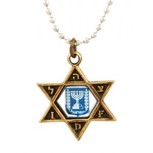 Necklace, Bronze Star of David IDF Pendant with Blue Menorah Emblem - Ball Chain