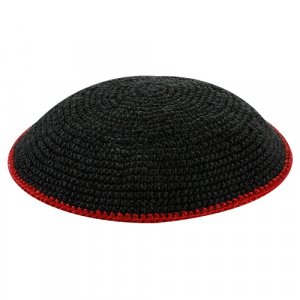 Black DMC Knitted Kippah with Red Border - Smaller Sizes