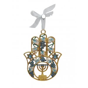 Gleaming Hamsa Wall Hanging, Menorah Star of David and Leaves  Choice of Colors