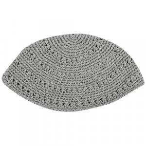 Gray Knitted Frik Kippah Yarmulke with holes