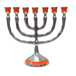 Small Gold Metal 7-Branch Menorah with 12 Tribes Symbols - Choice of Colors