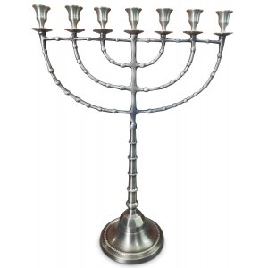 Extra Large Seven Branch Menorah, Silver Nickel with Antique Look � 22 Inches