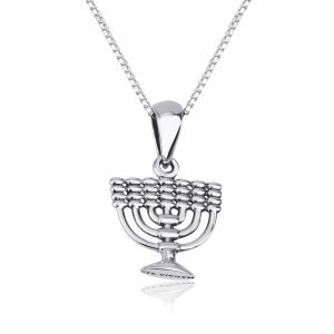 Sterling Silver Necklace with 7-Branch Temple Menorah Image Pendant