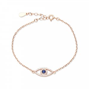 Sterling Silver Bracelet with Blue Evil Eye Protection - Choice of Finish
