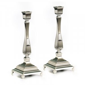 Tall Silver Plated Classic Square Candlesticks - Decorative Feet - 14.1" Height