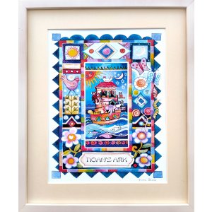 Dvora Black Hand-finished Colorful Print Noahs Ark - Title in Hebrew or English