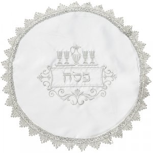 Passover Seder Matzah Cover , Silver Embroidered Pesach Cups of Wine - Satin