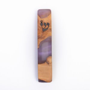 Eial Ovin Handmade Mezuzah Case, Natural Olive Wood and Epoxy - Purple