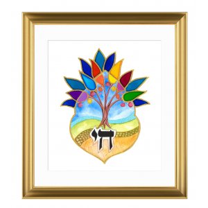 Dvora Black Tree of Life Chai Signed, Printed and Framed Blessing