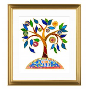 Dvora Black Tree of Life with Fruit and Chai - Signed, Printed and Framed Blessing