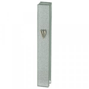 Glass Mezuzah Case with Glittering Silver Front - Silicon Cork