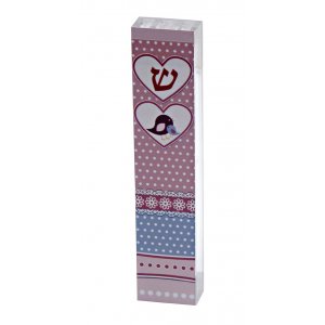 Dorit Judaica Clear Acrylic See-Through Mezuzah Case, Pink Design