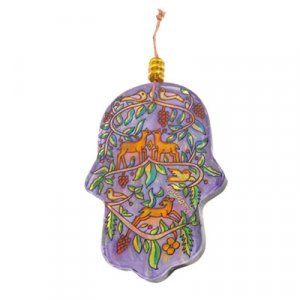 Yair Emanuel Glass Hamsa Wall Decoration - Hand Painted Forest Scene