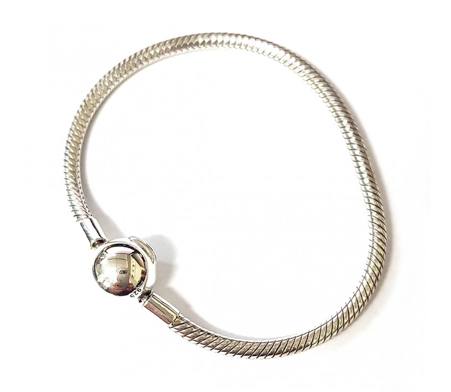 925 Sterling Silver Bracelet for Charms with round clasp