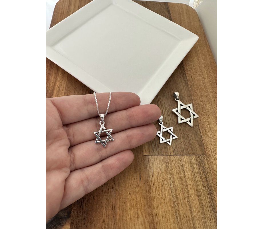 925 Sterling Silver Interlocking Triangles Star of David Necklace for Women or Men