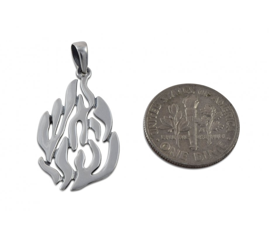 925 Sterling Silver Pendant - Flame Image of Breslev Ha'esh Sheli, My Fire