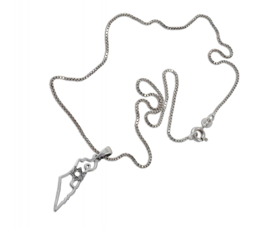 925 Sterling Silver Pendant Necklace - Outline of Israel with Star of David
