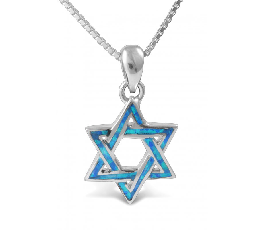 925 Sterling Silver and Opal Interlocked Star of David Necklace Pendant