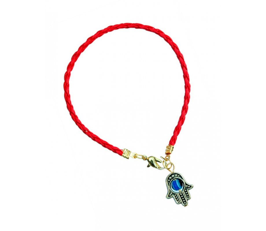 AJDesign Red Braided Cord Kabbalah Bracelet, Hamsa Charm with Blue Stone