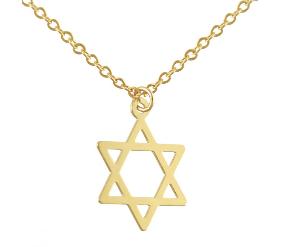 AJDesign Thin Classic 14k Gold-Plated Star of David Pendant with Chain