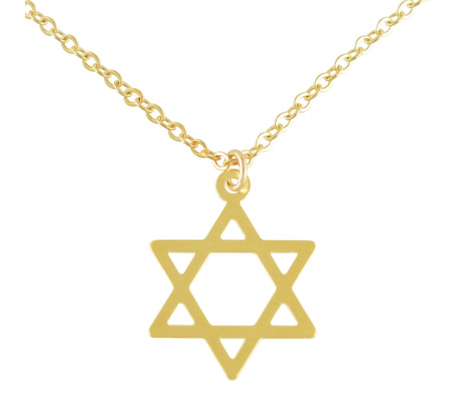 AJDesign Thin Classic 14k Gold-Plated Star of David Pendant with Chain