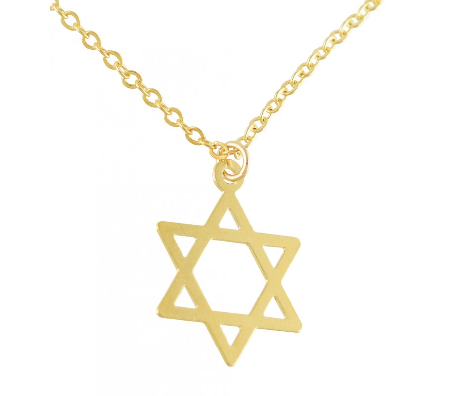 AJDesign Thin Classic 14k Gold-Plated Star of David Pendant with Chain