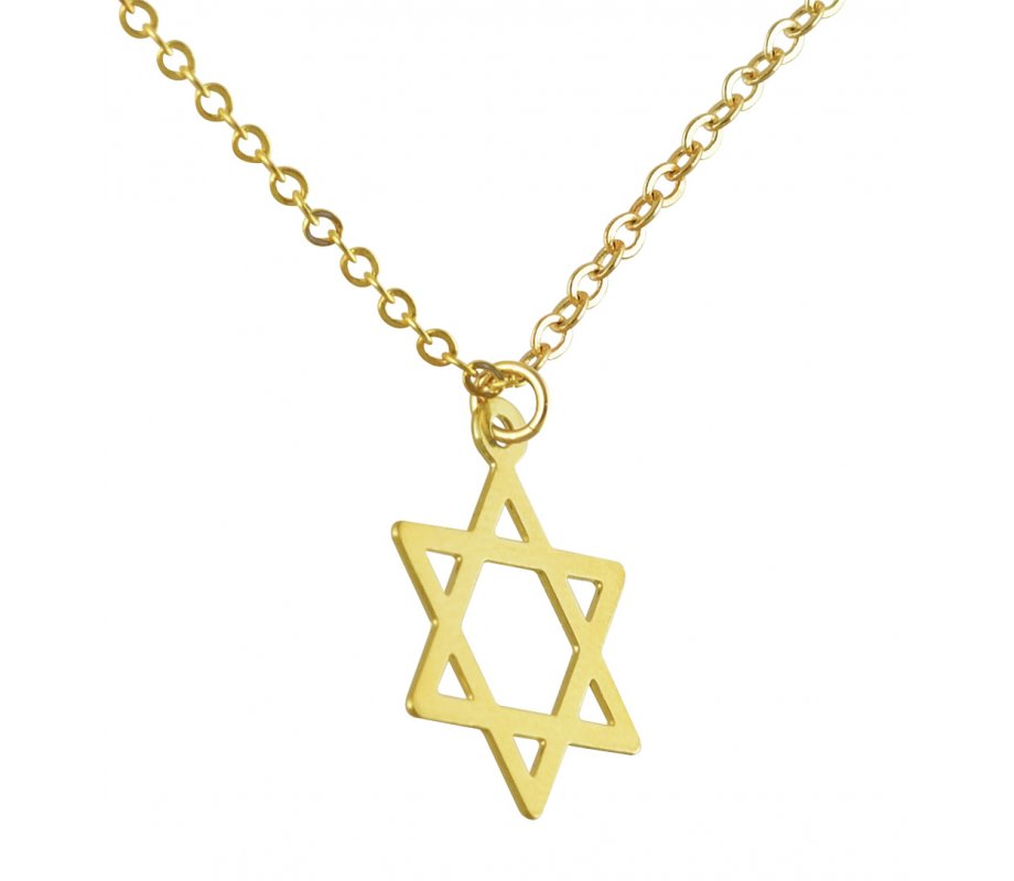 AJDesign Thin Classic 14k Gold-Plated Star of David Pendant with Chain