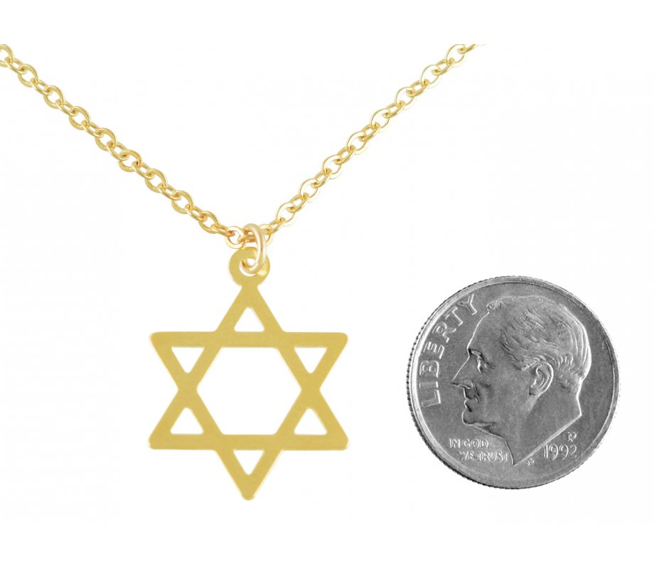 AJDesign Thin Classic 14k Gold-Plated Star of David Pendant with Chain