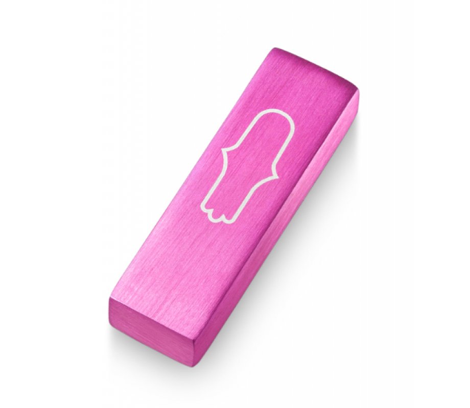 Adi Sidler Anodized Aluminum Car Mezuzah, Engraved Hamsa - Pink